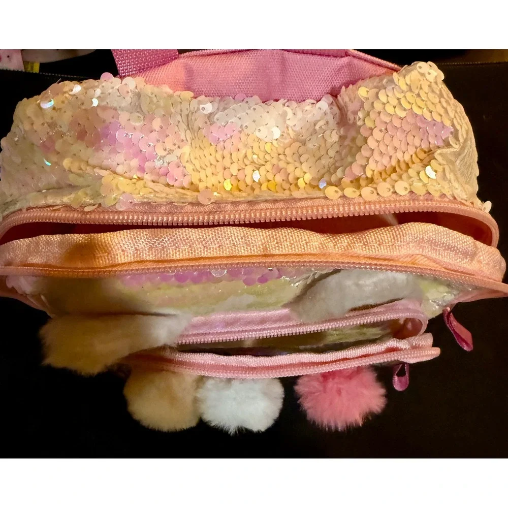Cat & Jack Llama Mini Backpack Kids One Size Pink New Sequin Confetti Pom Pom